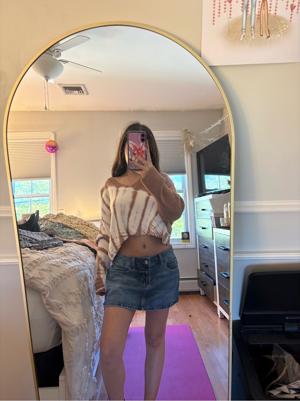 Hollister Brown and White Tie-Dye Cropped Sweater